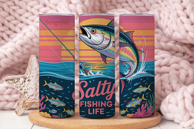 Salty Fishing Life 20oz Tumbler Wrap Sublimation DesignSVG 