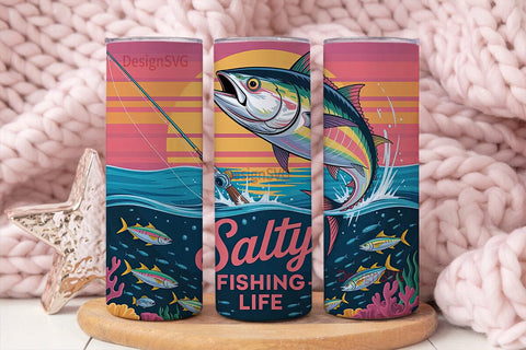 Salty Fishing Life 20oz Tumbler Wrap Sublimation DesignSVG 
