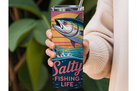 Salty Fishing Life 20oz Tumbler Wrap Sublimation DesignSVG 