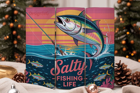Salty Fishing Life 20oz Tumbler Wrap Sublimation DesignSVG 