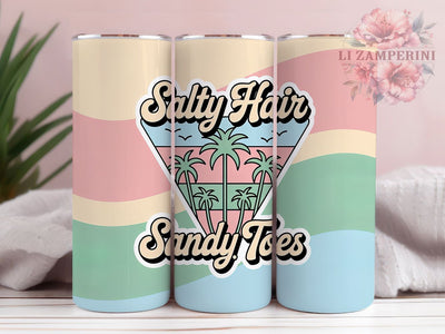 Salty Hair Sandy Toes 20oz Tumbler, Salty Hair Quote, Sandy Toes Phrase, Retro Sticker Illustration, Sublimation Tumbler Wrap, 20oz Tumbler, Coastal Summer Gift Sublimation Li Zamperini 