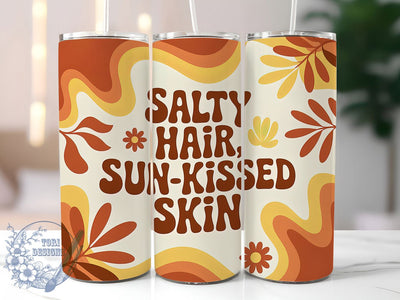 Salty Hair Sun Kissed 20oz Tumbler, Sun-Kissed Skin Phrase, Tropical Coastal Illustration, Sublimation Tumbler Wrap, 20oz Tumbler, Fun Summer Gift, Bright Beach Style Sublimation ToriDesigns 