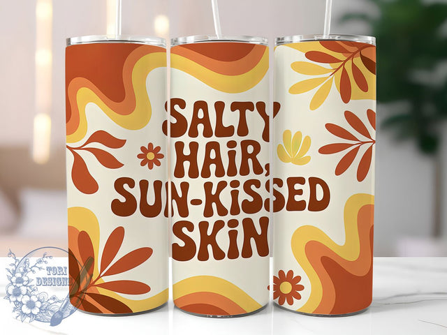 Salty Hair Sun Kissed 20oz Tumbler, Sun-Kissed Skin Phrase, Tropical Coastal Illustration, Sublimation Tumbler Wrap, 20oz Tumbler, Fun Summer Gift, Bright Beach Style Sublimation ToriDesigns 
