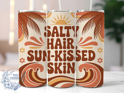Salty Hair Sun Kissed 20oz Tumbler, Sun-Kissed Skin Phrase, Tropical Coastal Illustration, Sublimation Tumbler Wrap, 20oz Tumbler, Fun Summer Gift, Bright Beach Style Sublimation ToriDesigns 