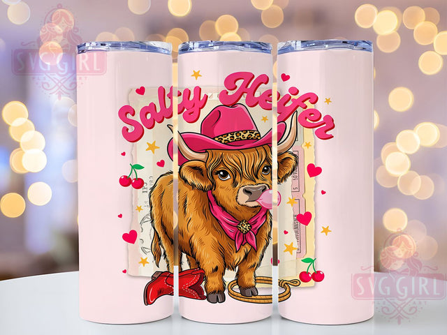 Salty Heifer Cow 20oz Tumbler Wrap, Cow Motif, Farmhouse Style, Salty Heifer, Rustic Charm, Whimsical Humor, Skinny Tumbler, Sublimation PNG Sublimation SvggirlplusArt 