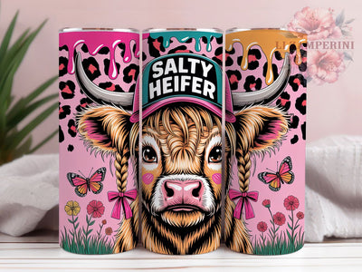 Salty Heifer Cow 20oz Tumbler Wrap, Funny Highland Cow, Cow Print Design, Farmhouse Humor, Rustic Inspiration, 20oz Tumbler Wrap, Sublimation PNG Sublimation Li Zamperini 