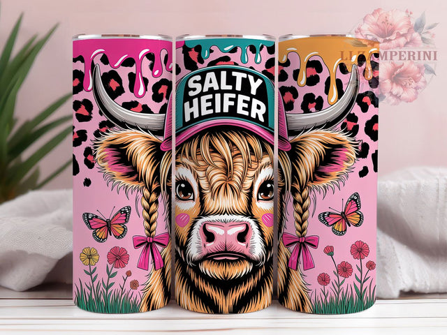 Salty Heifer Cow 20oz Tumbler Wrap, Funny Highland Cow, Cow Print Design, Farmhouse Humor, Rustic Inspiration, 20oz Tumbler Wrap, Sublimation PNG Sublimation Li Zamperini 