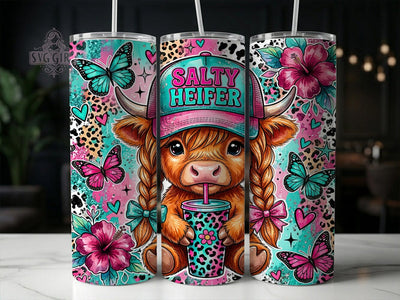 Salty Heifer Highland Cow 20oz Tumbler, Salty Heifer, Heifer Tumbler, Highland Cow Tumbler, 20oz Tumbler, Salty Cow, Funny Highland Cow, Tumbler Wrap Sublimation SvggirlplusArt 