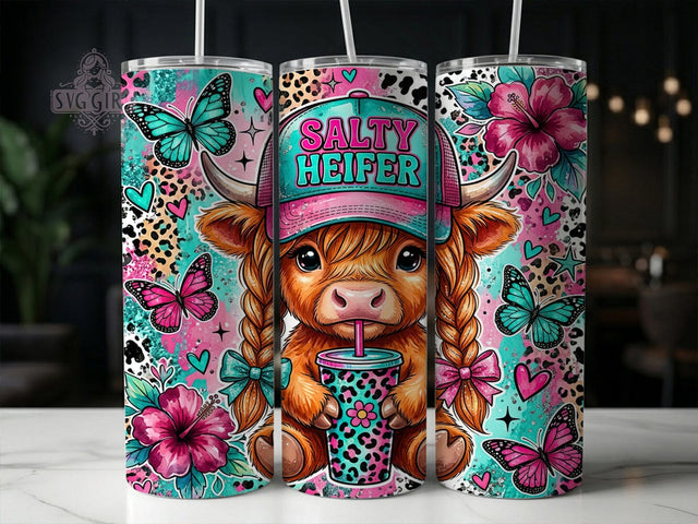 Salty Heifer Highland Cow 20oz Tumbler, Salty Heifer, Heifer Tumbler, Highland Cow Tumbler, 20oz Tumbler, Salty Cow, Funny Highland Cow, Tumbler Wrap Sublimation SvggirlplusArt 