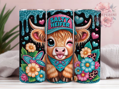 Salty Heifer Rustic Charm 20oz Tumbler, Highland Cow, Sassy Design, Teal Background, Rustic Charm, 20oz Tumbler Wrap, Sublimation PNG Sublimation Li Zamperini 