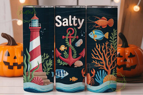 Salty Nautical Tumbler Wrap Sublimation PixelChick 