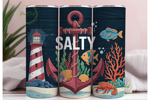 Salty Nautical Tumbler Wrap Sublimation PixelChick 