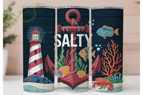 Salty Nautical Tumbler Wrap Sublimation PixelChick 