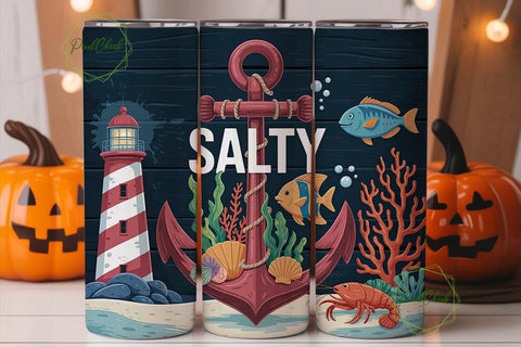 Salty Nautical Tumbler Wrap Sublimation PixelChick 
