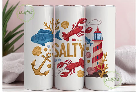 Salty Sea Life 20oz Tumbler Wrap Sublimation PixelChick 