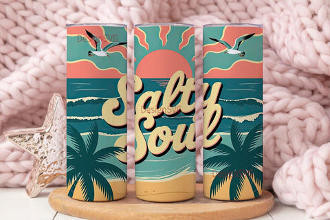 Salty Soul Beach Vibe 20oz Tumbler Wrap Sublimation DesignSVG 