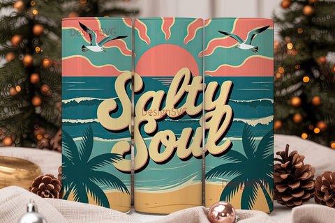 Salty Soul Beach Vibe 20oz Tumbler Wrap Sublimation DesignSVG 