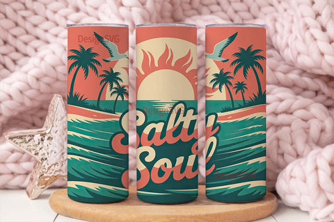 Salty Soul Beach Vibe 20oz Tumbler Wrap Sublimation DesignSVG 