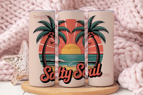 Salty Soul Beach Vibes 20oz Tumbler Wrap Sublimation DesignSVG 