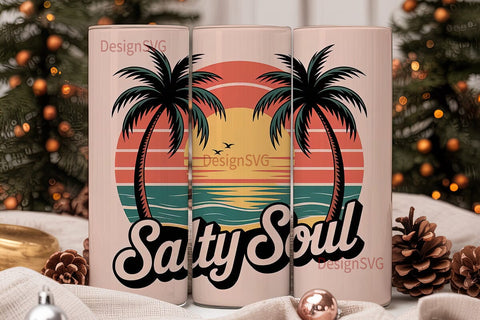 Salty Soul Beach Vibes 20oz Tumbler Wrap Sublimation DesignSVG 