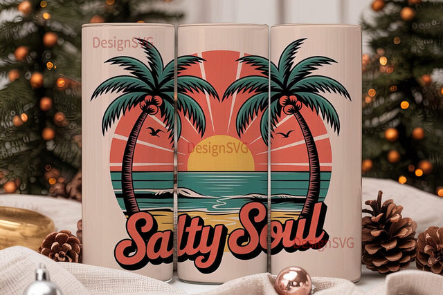 Salty Soul Beach Vibes 20oz Tumbler Wrap Sublimation DesignSVG 