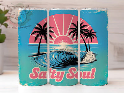 Salty Soul Bow 20oz Tumbler, Salty Soul Quote, Beach Theme Art, Sublimation Tumbler Wrap, 20oz Tumbler, Summer Coastal Gift, Cute Girly Style Sublimation Lara' s Designs 