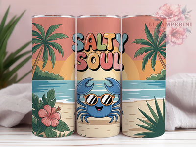 Salty Soul Crab 20oz Tumbler, Salty Summer Phrase, Cartoon Blue Crab Illustration, Salty Soul Quote, Sublimation Tumbler Wrap, 20oz Tumbler, Fun Coastal Gift Sublimation Li Zamperini 