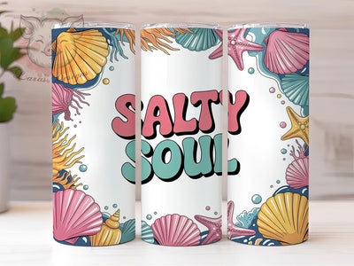 Salty Soul Design 20oz Tumbler, Vibrant Playful Theme, Ocean Inspired Design, Coastal Lifestyle Illustration, Tropical Retro Style, Sublimation Tumbler Wrap, 20oz Tumbler Sublimation Lara' s Designs 