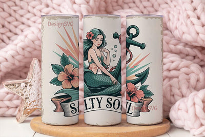 Salty Soul Mermaid 20oz Tumbler Wrap Sublimation DesignSVG 