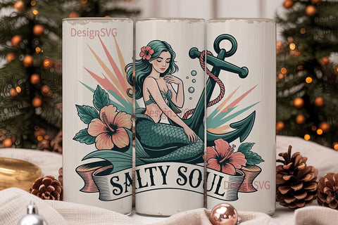 Salty Soul Mermaid 20oz Tumbler Wrap Sublimation DesignSVG 