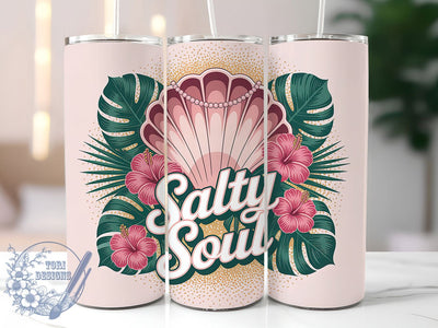 Salty Soul Seashell 20oz Tumbler, Seashell Beach Wrap, Coastal Vibes PNG, 20oz Skinny Tumbler, Summer Seashell Sublimation, Beach Life Art, Ocean Quote Graphic, Tropical Vacation Design Sublimation ToriDesigns 