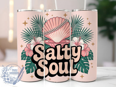 Salty Soul Seashell 20oz Tumbler, Seashell Beach Wrap, Coastal Vibes PNG, 20oz Skinny Tumbler, Summer Seashell Sublimation, Beach Life Art, Ocean Quote Graphic, Tropical Vacation Design Sublimation ToriDesigns 