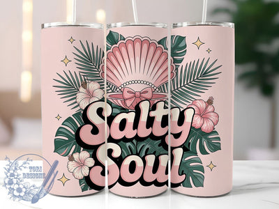Salty Soul Seashell 20oz Tumbler, Seashell Beach Wrap, Coastal Vibes PNG, 20oz Skinny Tumbler, Summer Seashell Sublimation, Beach Life Art, Ocean Quote Graphic, Tropical Vacation Design Sublimation ToriDesigns 