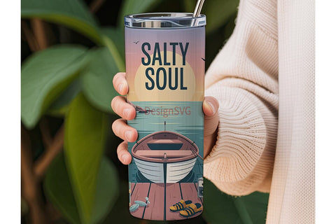 Salty Soul Seaside Dock 20oz Tumbler Sublimation DesignSVG 