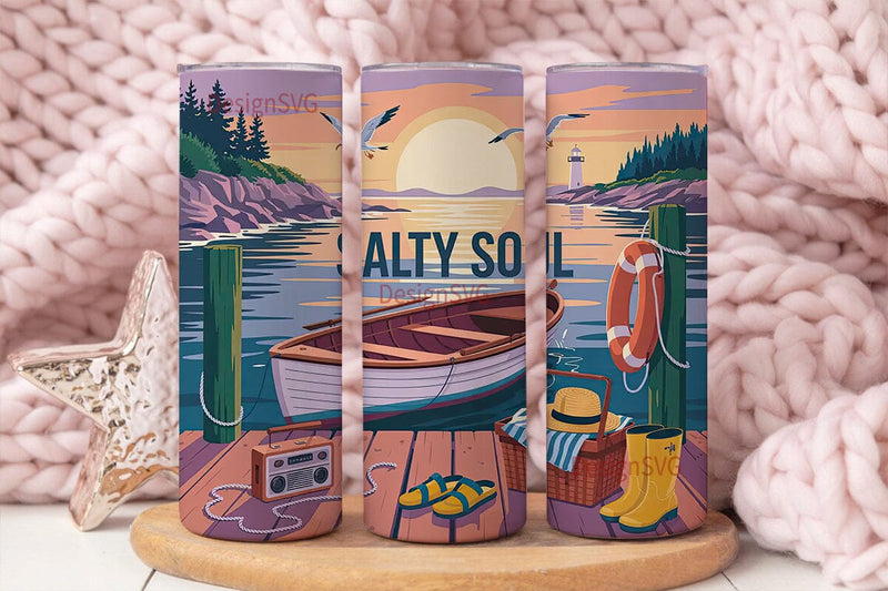 Salty Soul Seaside Dock 20oz Tumbler Sublimation DesignSVG 