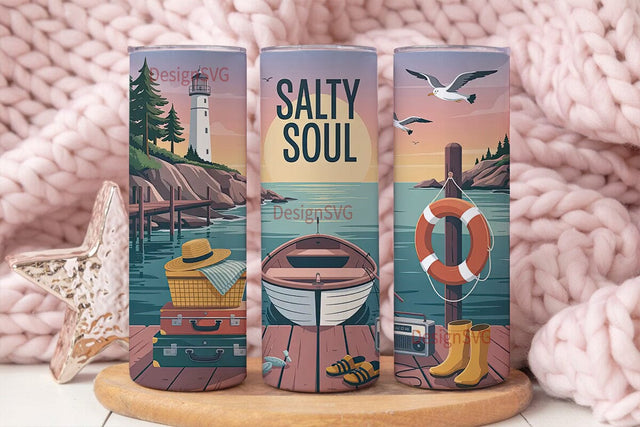 Salty Soul Seaside Dock 20oz Tumbler Sublimation DesignSVG 