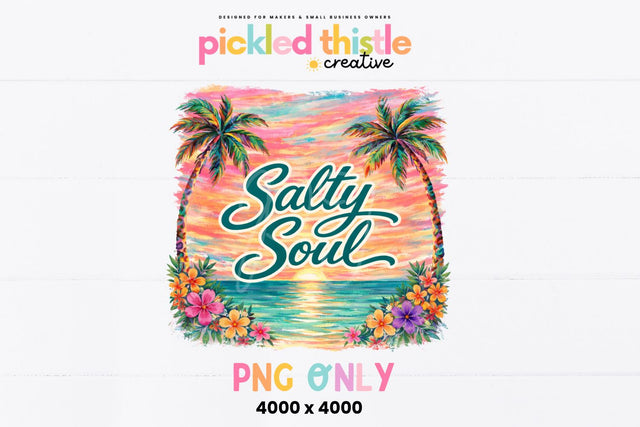 Salty Soul Tropical Beach PNG, Palm Tree Sunset Sublimation Design Sublimation Pickled Thistle Creative 