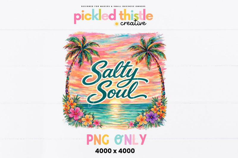 Salty Soul Tropical Beach PNG, Palm Tree Sunset Sublimation Design Sublimation Pickled Thistle Creative 