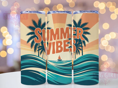Salty Summer Vibes 20oz Tumbler, Salty Summer Vibes Phrase, Coastal Tropical Theme, Vintage Beach Illustration, Sublimation Tumbler Wrap, 20oz Tumbler, Fun Summer Gift Sublimation SvggirlplusArt 