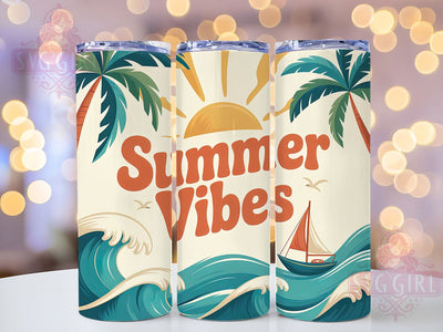 Salty Summer Vibes 20oz Tumbler, Salty Summer Vibes Phrase, Coastal Tropical Theme, Vintage Beach Illustration, Sublimation Tumbler Wrap, 20oz Tumbler, Fun Summer Gift Sublimation SvggirlplusArt 