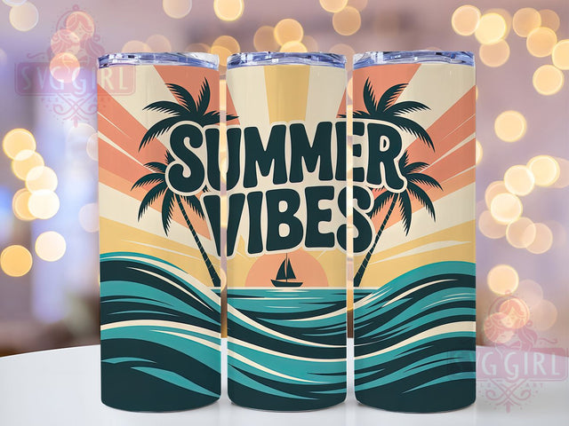 Salty Summer Vibes 20oz Tumbler, Salty Summer Vibes Phrase, Coastal Tropical Theme, Vintage Beach Illustration, Sublimation Tumbler Wrap, 20oz Tumbler, Fun Summer Gift Sublimation SvggirlplusArt 