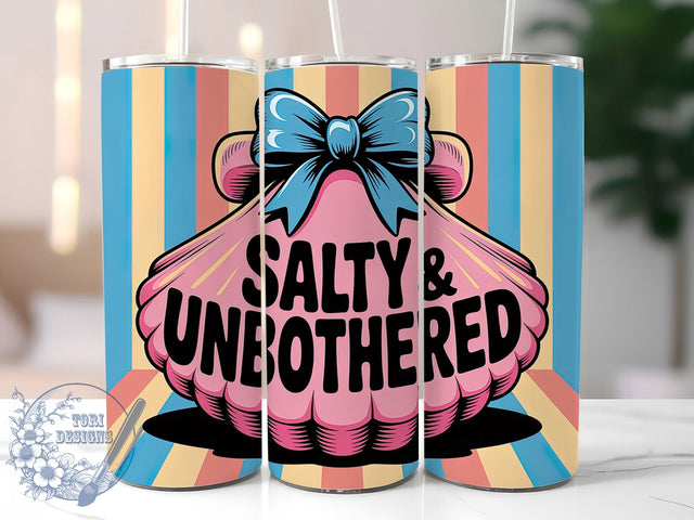 Salty & Unbothered 20oz Tumbler, Salty & Unbothered Quote, Fun Summer Saying, Tropical Sublimation Design, Vintage Summer Vibes, Ocean Theme Wrap, 20oz Tumbler Wrap, Sublimation Design PNG, Summer Gift Sublimation ToriDesigns 