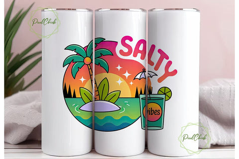 Salty Vibes 20oz Tumbler Wrap Sublimation PixelChick 