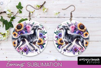 Saluki Earrings - Dog Mom Floral Round Earring Sublimation Sublimation OrangeBrushStudio 