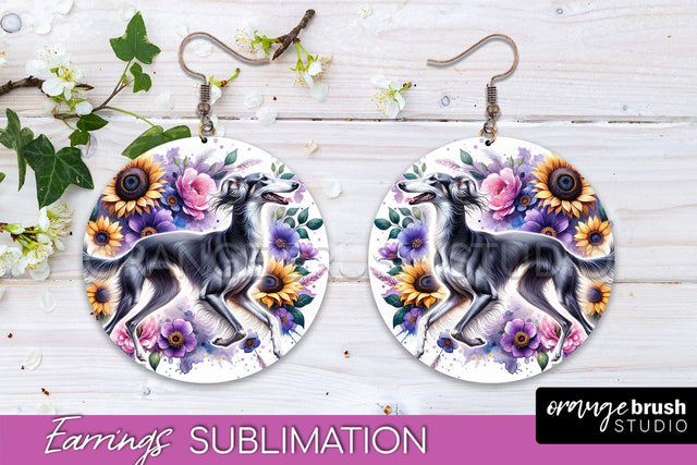 Saluki Earrings - Dog Mom Floral Round Earring Sublimation Sublimation OrangeBrushStudio 