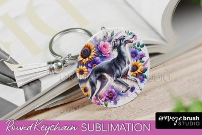Saluki Keychain - Dog mom Floral Keychain Sublimation Design Sublimation OrangeBrushStudio 