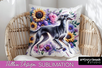 Saluki Pillow Cover - Dog Mom Floral Pillow Sublimation Sublimation OrangeBrushStudio 
