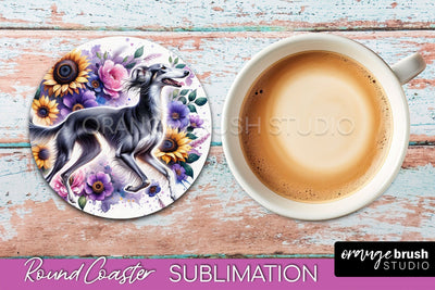 Saluki Round Coaster - Dog Mom Floral Coaster Sublimation Sublimation OrangeBrushStudio 