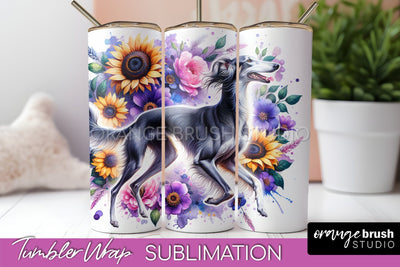 Saluki Tumbler Wrap - Dog Mom Floral Tumbler Sublimation Sublimation OrangeBrushStudio 