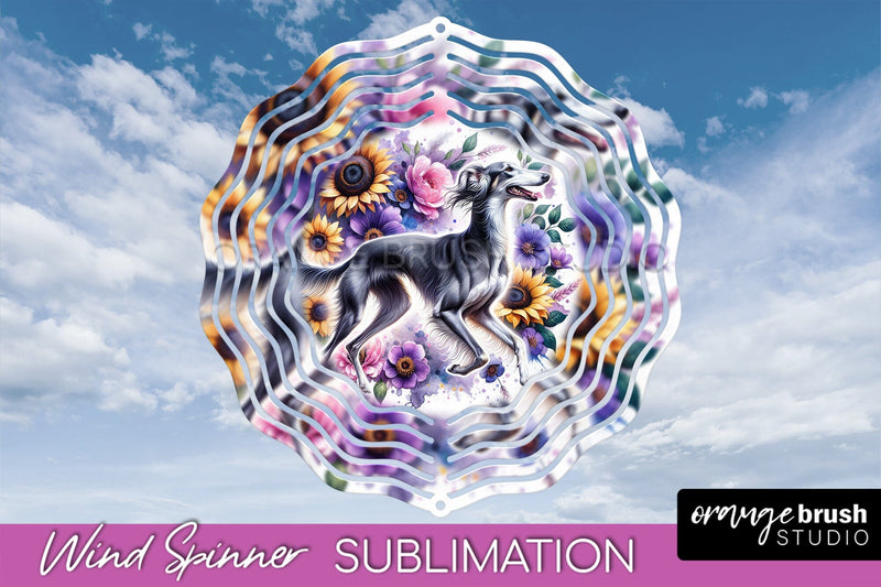 Saluki Wind Spinner, Dog Mom Floral Wind Spinner Sublimation Sublimation OrangeBrushStudio 